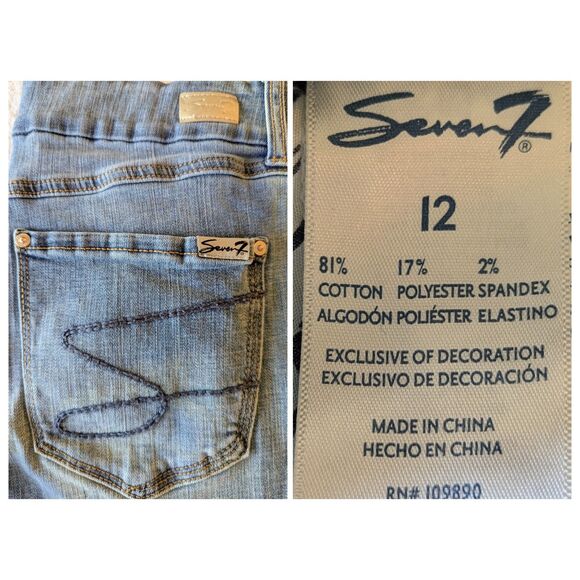 Seven7 Tummyless High Rise Skinny distressed denim jeans  Sz 12 - Picture 7 of 10